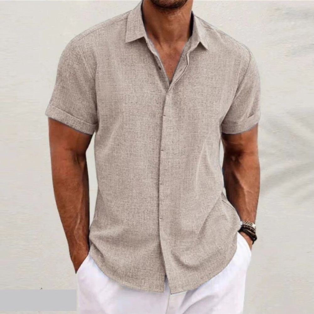 Men's Casual Beige Button Down Shirt
